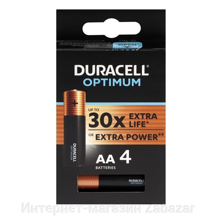 Батарейка алкалиновая Duracell OPTIMUM, AA, LR6-4BL, 1.5В, блистер, 4 шт. от компании Интернет-магазин Zabazar - фото 1