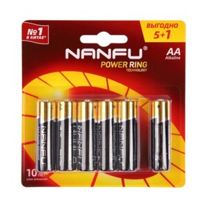 Батарейка алкалиновая Nanfu, AA, LR6-6BL, 1.5В, блистер, 6 шт.