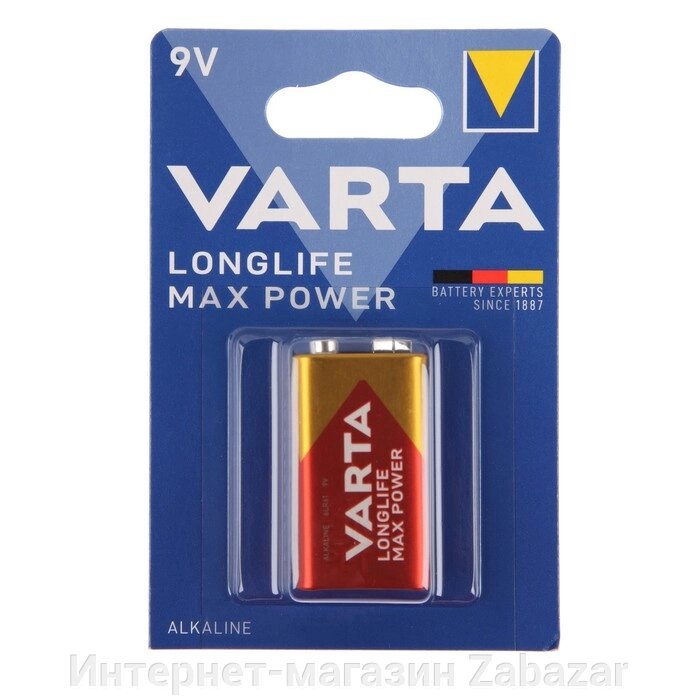 Батарейка алкалиновая Varta LONGLIFE MAX POWER, 6LR61-1BL, 9В, крона, блистер, 1 шт. от компании Интернет-магазин Zabazar - фото 1