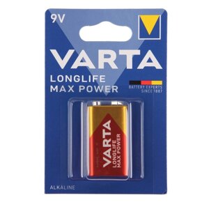 Батарейка алкалиновая Varta LONGLIFE MAX POWER, 6LR61-1BL, 9В, крона, блистер, 1 шт.