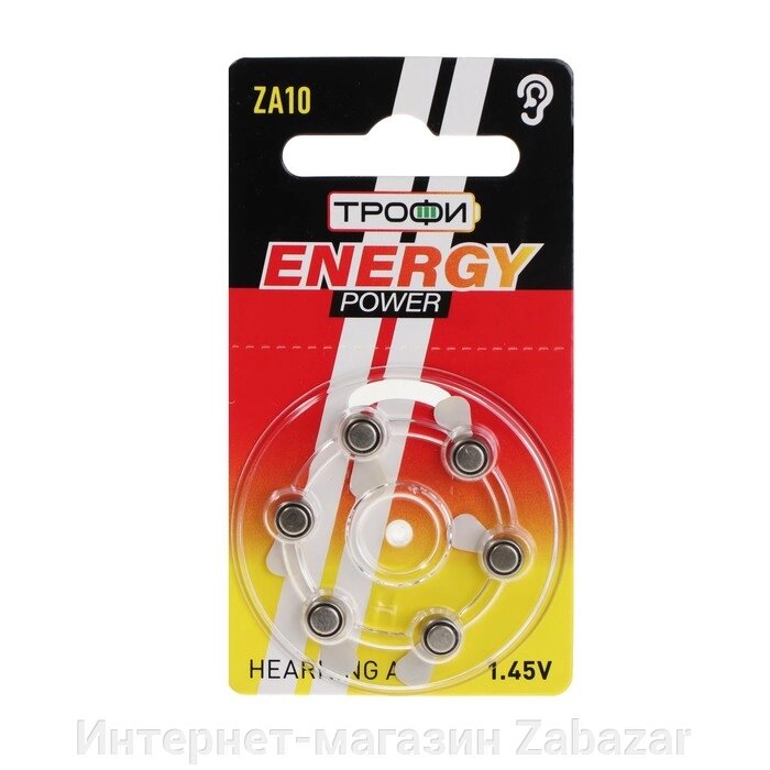Батарейка цинковая Трофи, ZA10-6BL, для слуховых аппаратов, 1.45В, блистер, 6 шт. от компании Интернет-магазин Zabazar - фото 1