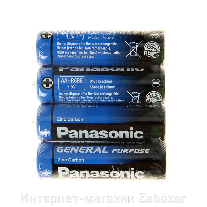 Батарейка солевая Panasonic General Purpose, AA, R6-4S, 1.5В, спайка, 4 шт. от компании Интернет-магазин Zabazar - фото 1
