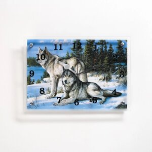 Часы-картина настенные, интерьерные "Волки в Зимнем Лесу", бесшумные, 25 х 35 см