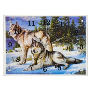 Часы-картина настенные, интерьерные "Волки в Зимнем Лесу", бесшумные, 30 х 40 см