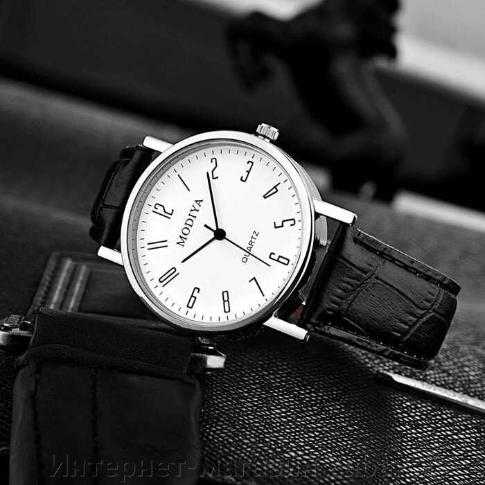 Часы наручные мужские, d-4 см, белый циферблат от компании Интернет-магазин Zabazar - фото 1