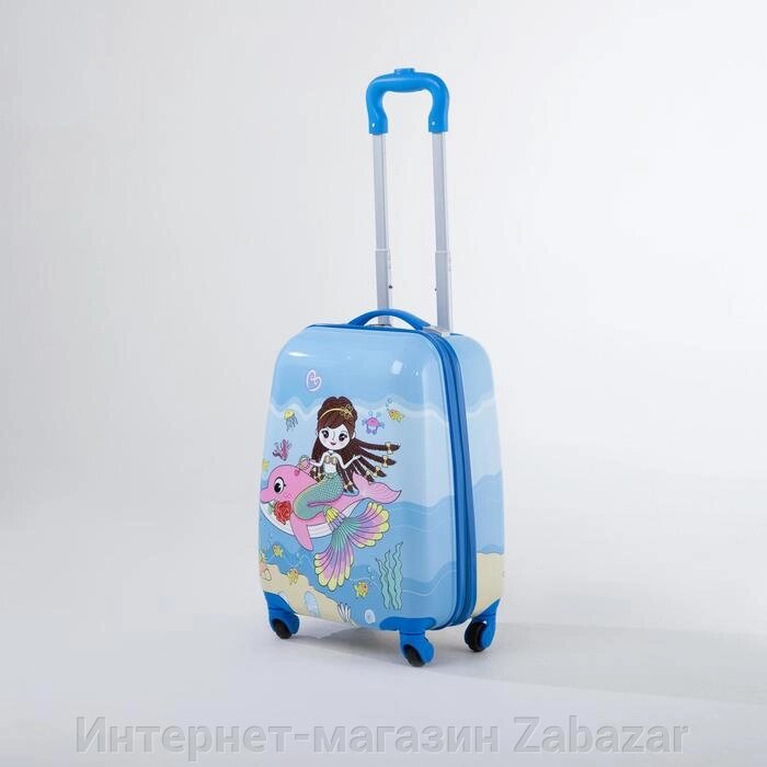 Чемодан малый 16", отдел на молнии, 4 колеса, цвет голубой от компании Интернет-магазин Zabazar - фото 1