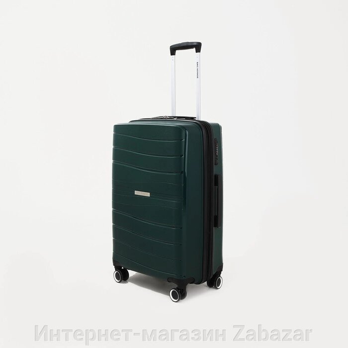 Чемодан средний 24" на молнии, с увеличением, кодовый замок, 4 колеса, цвет зелёный от компании Интернет-магазин Zabazar - фото 1