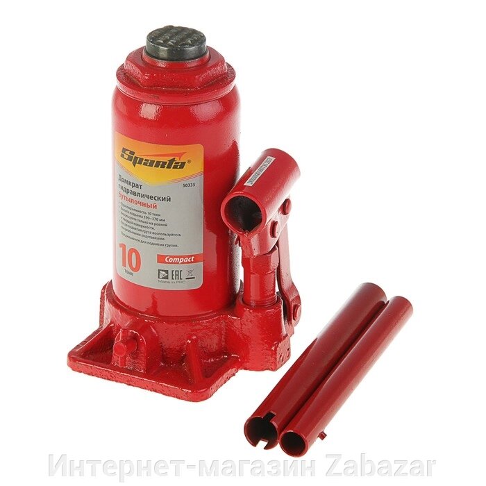 Домкрат гидравлический SPARTA Compact, 10 т, бутылочный, подъем 190–370 мм от компании Интернет-магазин Zabazar - фото 1