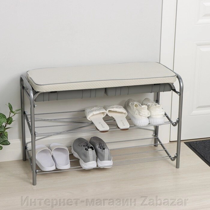 Этажерка для обуви с сиденьем (ЭТП3/С), 2 полки, 793351 см, цвет серый от компании Интернет-магазин Zabazar - фото 1
