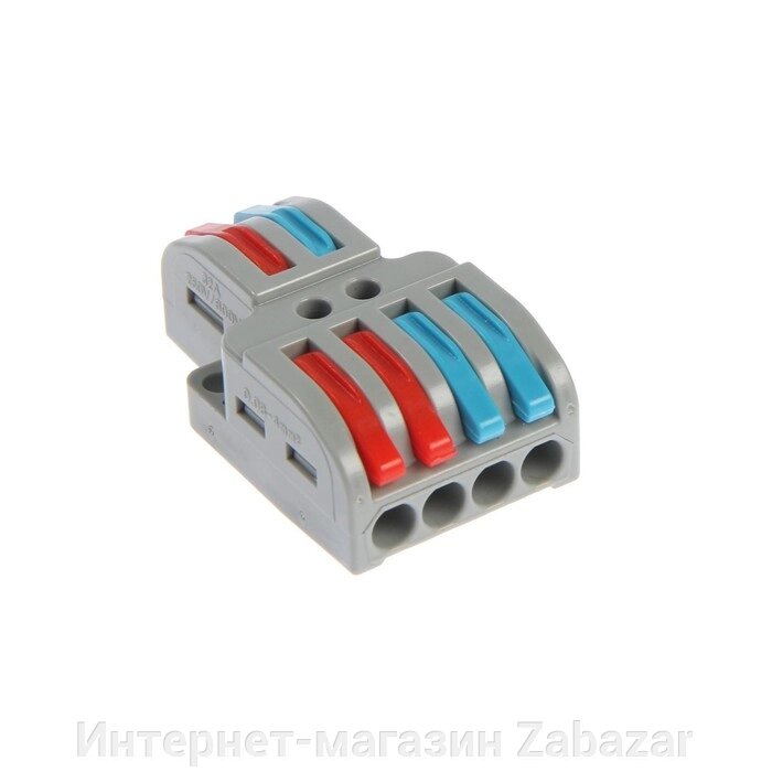 Клемма электрическая проходная, 32А, 0,08-4 мм2, фаза/ноль, 2 ввод 4 вывод, набор 10 шт от компании Интернет-магазин Zabazar - фото 1