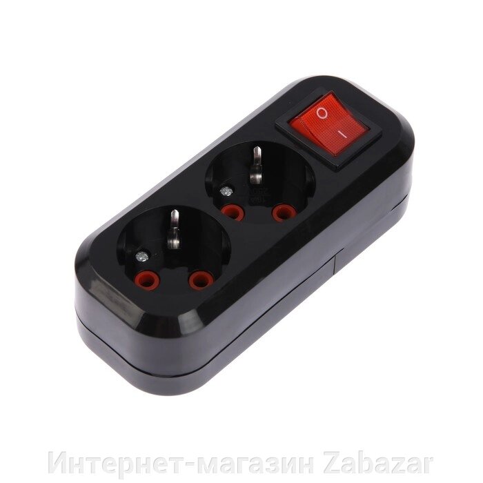 Колодка розеточная TDM "Народная" 2-местная, с/з, с выключателем, 16 А, черная, SQ1806-0424 от компании Интернет-магазин Zabazar - фото 1