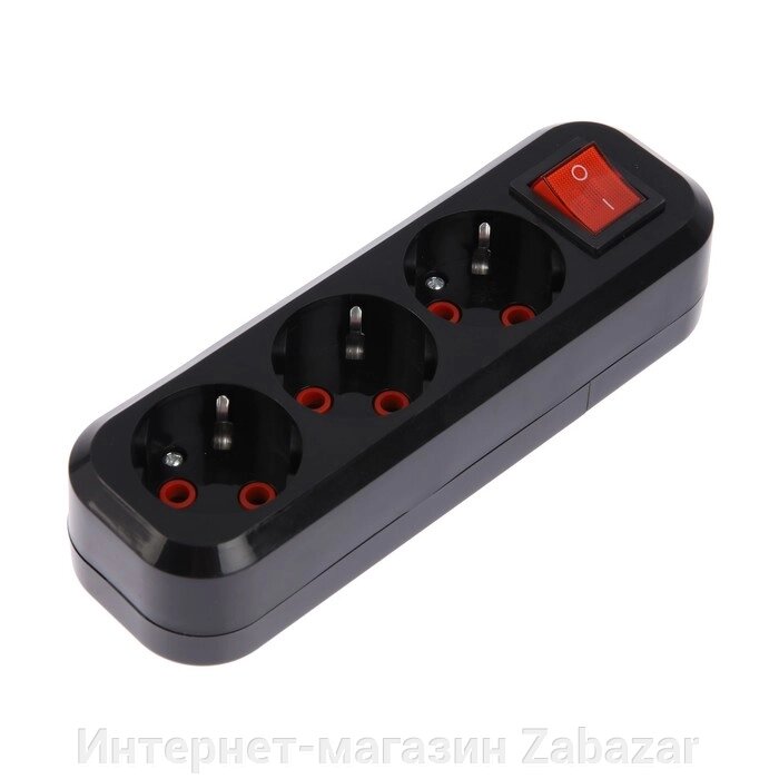 Колодка розеточная TDM "Народная" 3-местная, с/з, с выключателем, 16 А, черная, SQ1806-0427 от компании Интернет-магазин Zabazar - фото 1