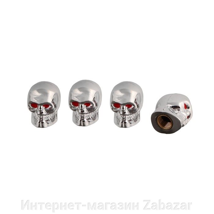 Колпачок на вентиль, TORSO, череп, хром, набор 4 шт от компании Интернет-магазин Zabazar - фото 1
