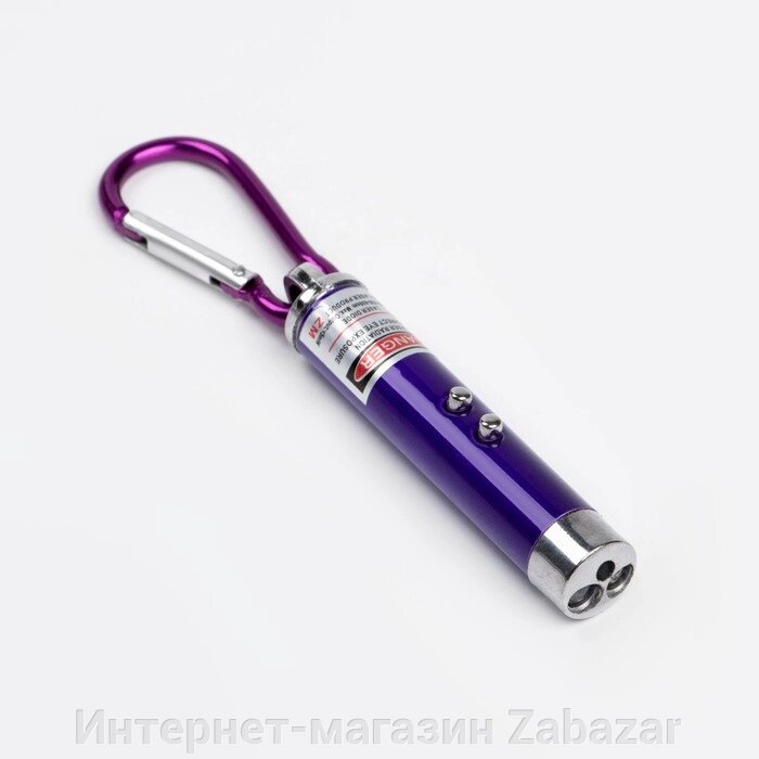 Лазерная указка, с карабином, дальность 1 км, 3 LR 44, 7.3 х 1.2 см, сиреневый от компании Интернет-магазин Zabazar - фото 1