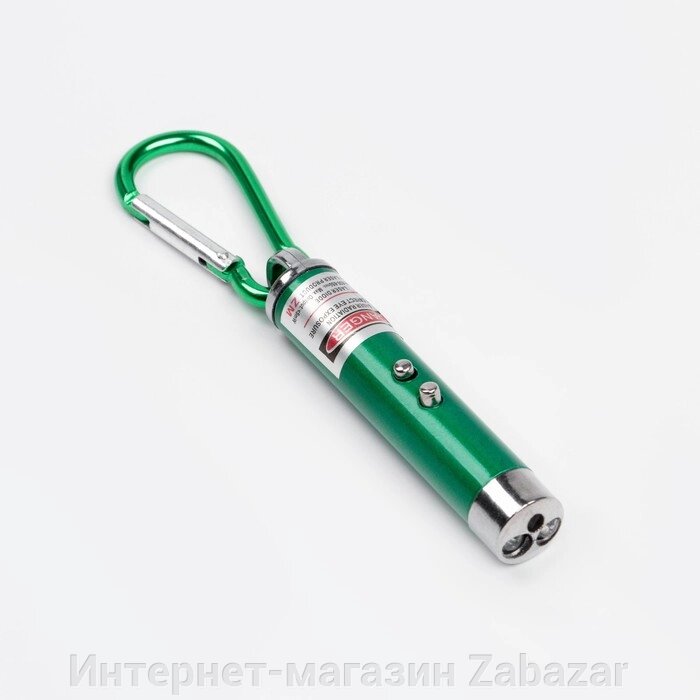 Лазерная указка, с карабином, дальность 1 км, 3 LR 44, 7.3 х 1.2 см, зеленый от компании Интернет-магазин Zabazar - фото 1