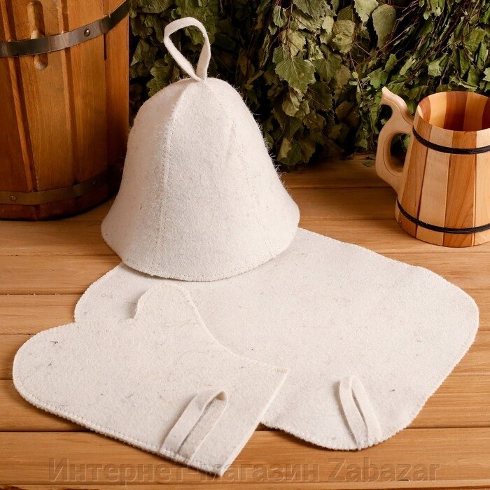 Набор для бани "3 в 1" шапка, коврик, рукавица от компании Интернет-магазин Zabazar - фото 1