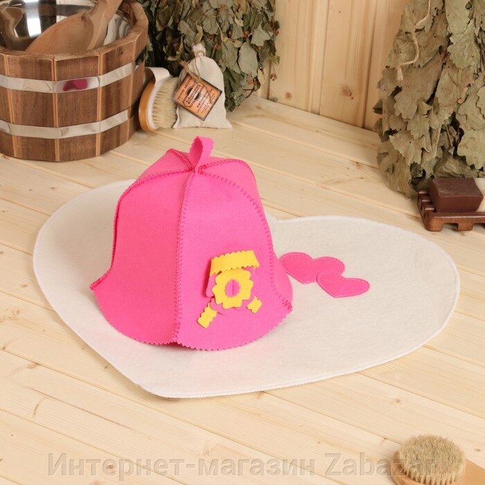 Набор для бани: шапка и коврик "Кокетка" от компании Интернет-магазин Zabazar - фото 1