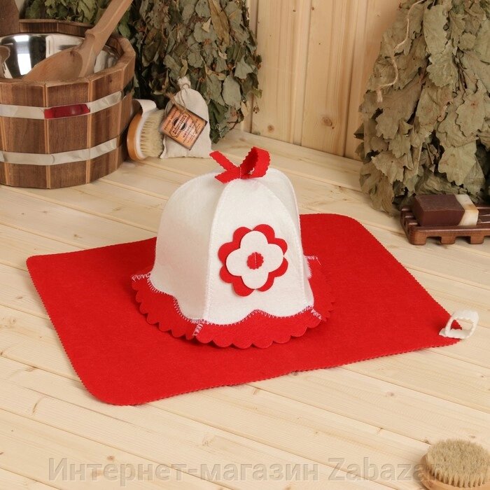 Набор для бани: шапка и коврик "Красотка" от компании Интернет-магазин Zabazar - фото 1
