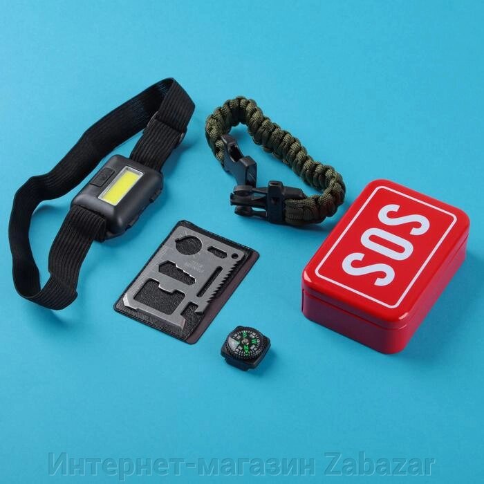 Набор для выживания 4в1 (фонарь налобный, карта выживания, паракорд, компас) от компании Интернет-магазин Zabazar - фото 1
