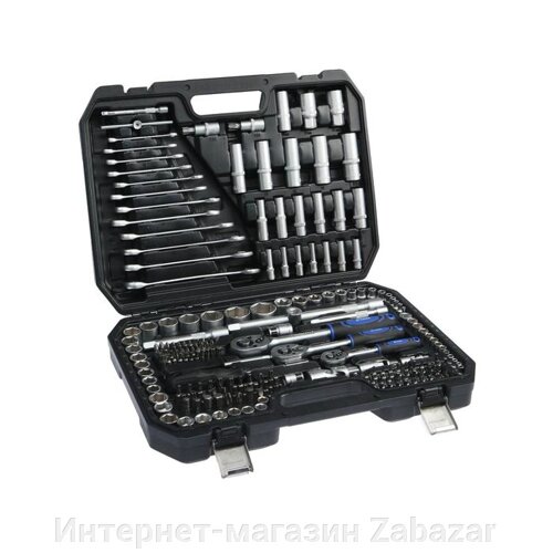 Набор инструментов в кейсе ТУНДРА, автомобильный, CrV, 1/2", 1/4", 3/8", 215 предметов