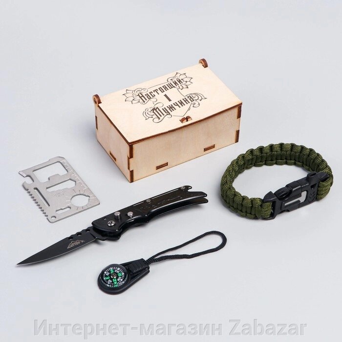 Набор подарочный 4в1 (браслет, карта выживания, компас, нож) Настоящий мужчина от компании Интернет-магазин Zabazar - фото 1