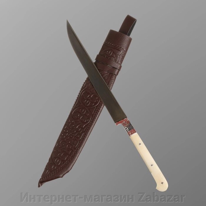 Нож Корд Куруш - Большой узкий, кость, ёрма, гарда гравировка олово. ШХ-15 (17-18 см) от компании Интернет-магазин Zabazar - фото 1