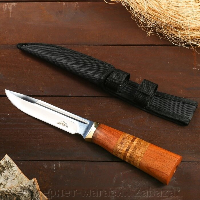 Нож охотничий Мастер К, лезвие 12,5 см, в чехле, деревянная рукоять с пробковой вставкой от компании Интернет-магазин Zabazar - фото 1