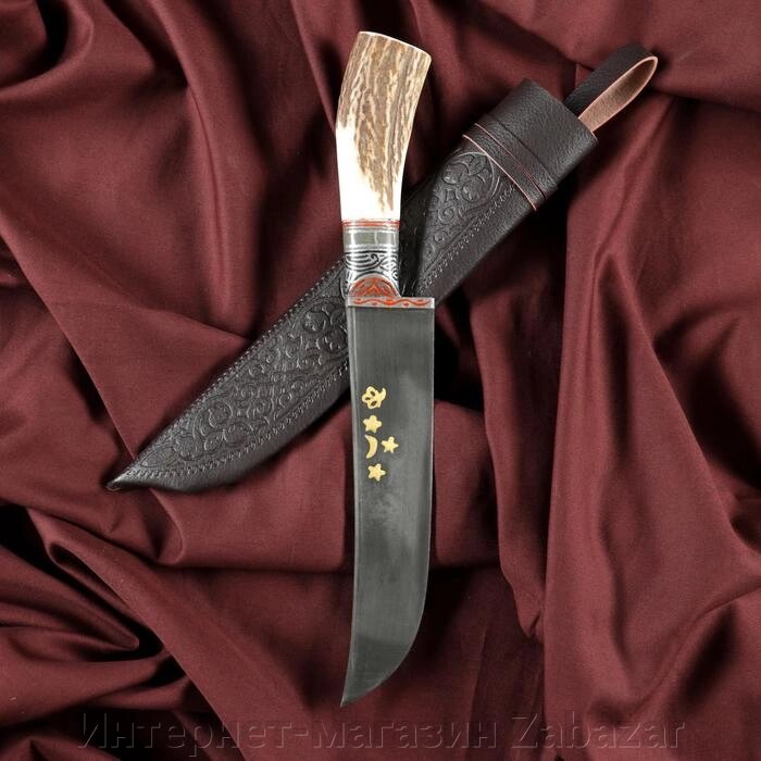 Нож Пчак Шархон - Большой, косуля, широкая рукоять, гарда олово гравировка. ШХ-15 (17-19 см) от компании Интернет-магазин Zabazar - фото 1