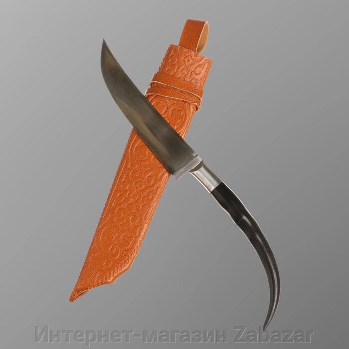 Нож Пчак Шархон - Чирчик, сайгак изогнутый, гарда олово гравировка. ШХ-15 (11-12 см) от компании Интернет-магазин Zabazar - фото 1