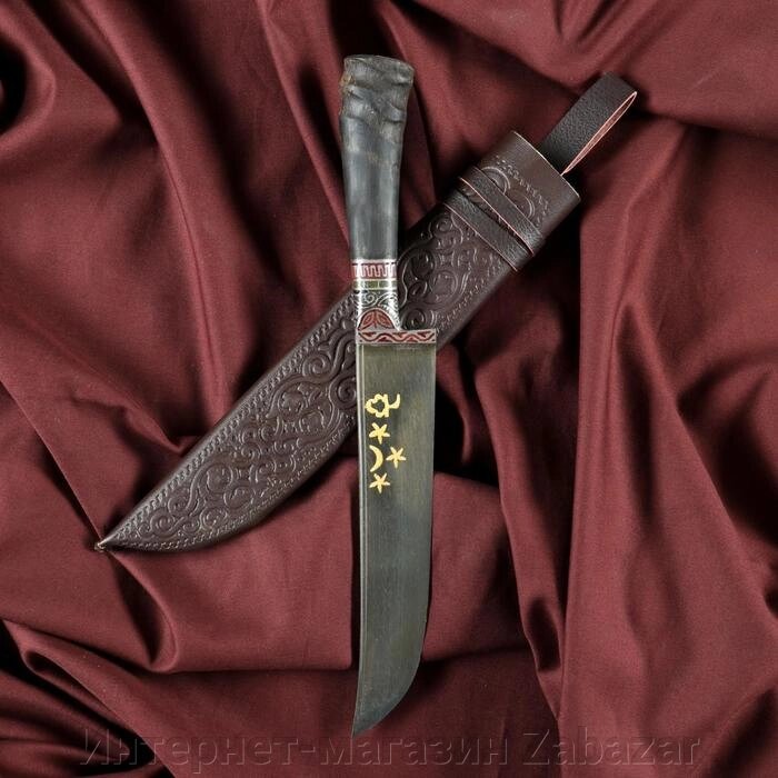 Нож Пчак Шархон - Средний, сайгак, гарда олово гравировка. ШХ-15 (15-16 см) от компании Интернет-магазин Zabazar - фото 1