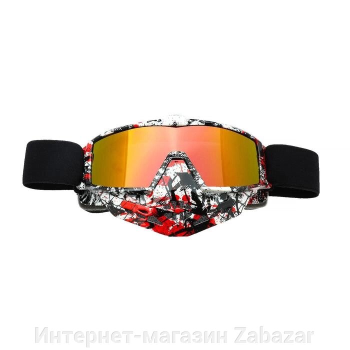 Очки-маска для езды на мототехнике, стекло золотой хром, бело-красно-черные, ОМ-10 от компании Интернет-магазин Zabazar - фото 1