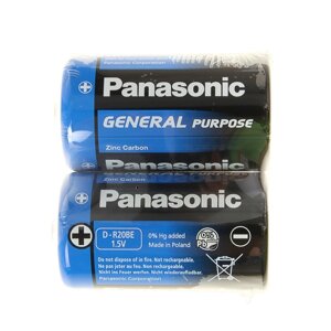 Батарейка солевая Panasonic General Purpose, D, R20-2S, 1.5В, спайка, 2 шт. в Минске от компании Интернет-магазин Zabazar