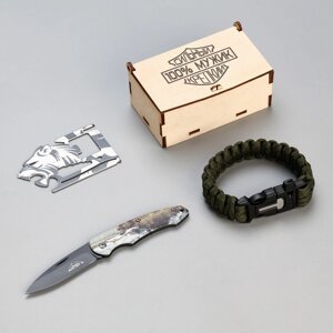 Набор подарочный 3в1 (браслет, карта выживания, нож складной) 100% мужик в Минске от компании Интернет-магазин Zabazar