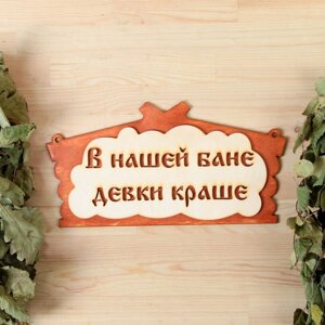 Табличка для бани "В нашей бане девки краше!" в виде избы 30х17см в Минске от компании Интернет-магазин Zabazar