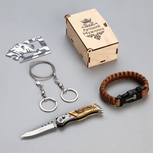 Набор подарочный 4в1 (браслет, карта выживания, нож складной, пила-струна) Лучший мужчина в Минске от компании Интернет-магазин Zabazar