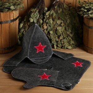 Набор для бани "Буденовец" серый: шапка, коврик, рукавица в Минске от компании Интернет-магазин Zabazar