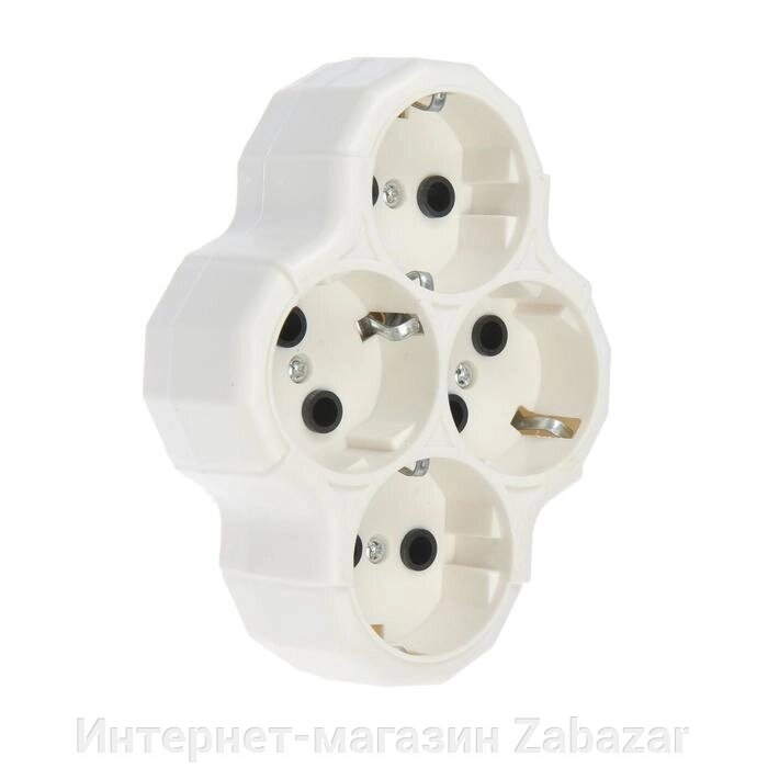 Разветвитель, 4 розетки, 16А, с з/к, белый от компании Интернет-магазин Zabazar - фото 1