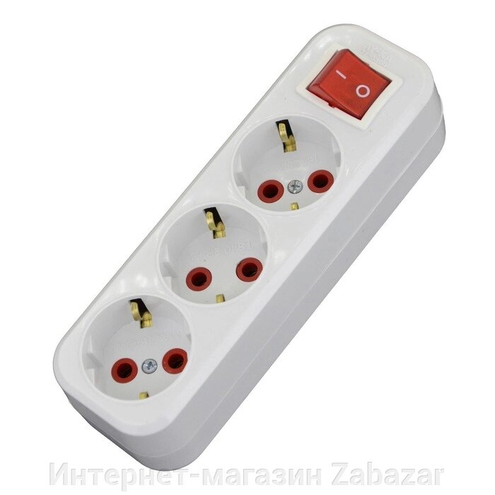 Разветвитель AY-KA на 3 розетки прямой с выключателем с/з белый от компании Интернет-магазин Zabazar - фото 1