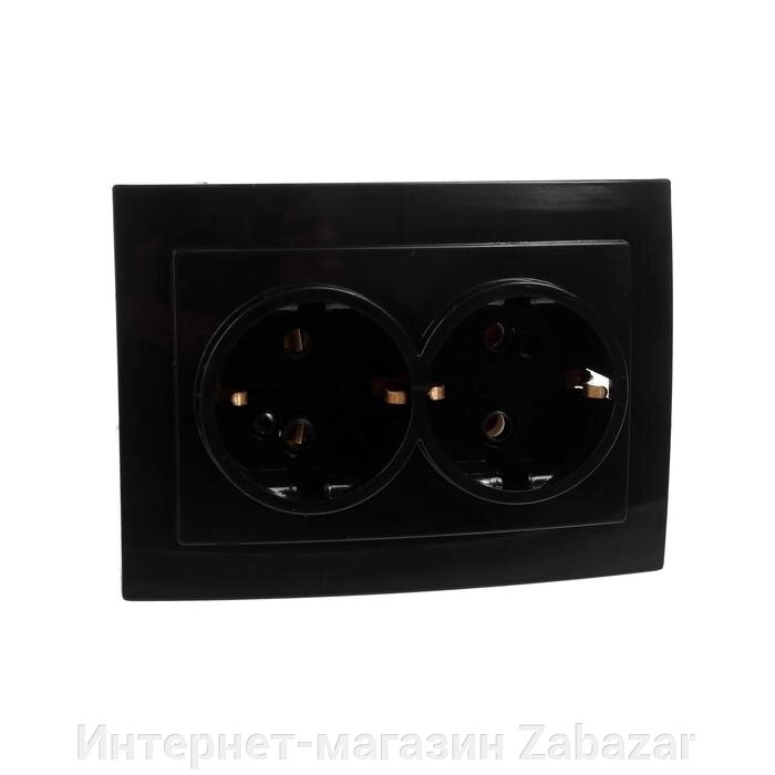 Розетка "Элект" RS 16-238-Ч, двухместная, с з/к, скрытая, черная от компании Интернет-магазин Zabazar - фото 1