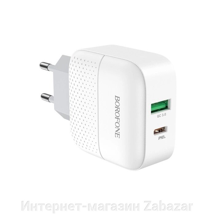 Сетевое зарядное устройство Borofone BA46A, USB QC3.0 3 А, Type-C PD 3 А, белое от компании Интернет-магазин Zabazar - фото 1