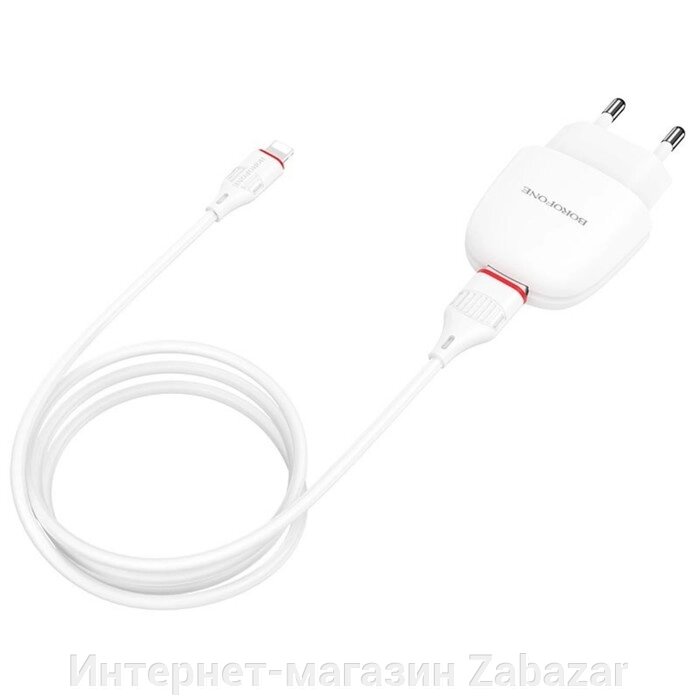 Сетевое зарядное устройство Borofone BA49A, USB, 2.1 А, кабель Lightning, 1 м, белое от компании Интернет-магазин Zabazar - фото 1