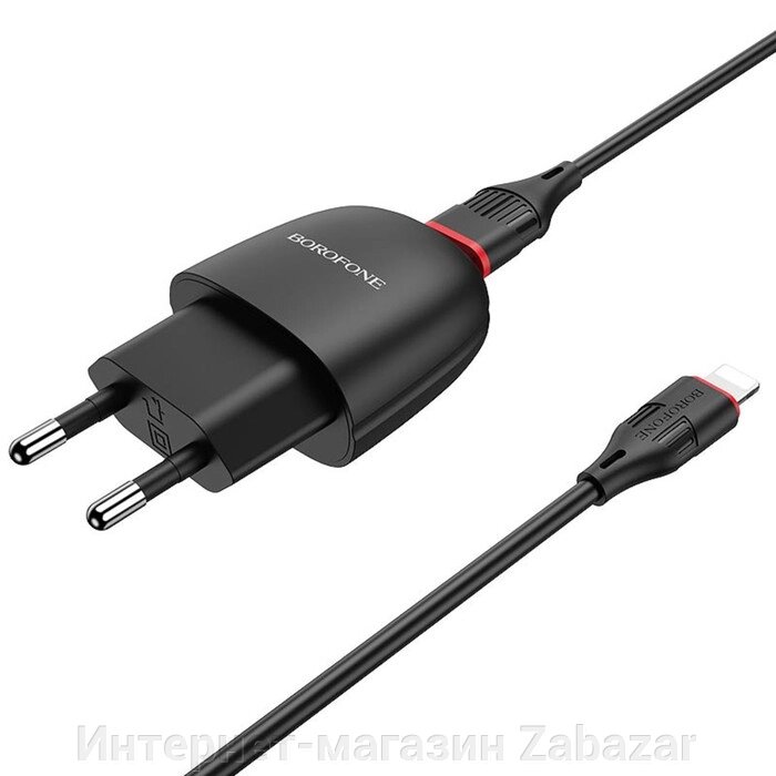 Сетевое зарядное устройство Borofone BA49A, USB, 2.1 А, кабель Lightning, чёрное от компании Интернет-магазин Zabazar - фото 1
