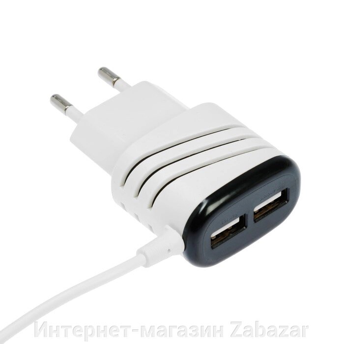 Сетевое зарядное устройство LuazON LCC-24, 2 USB, microUSB, 1 A, 1 м, черно-белое от компании Интернет-магазин Zabazar - фото 1