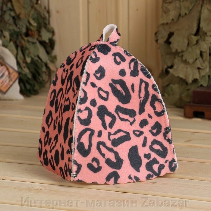 Шапка для бани "Розовый Леопард", с детским принтом от компании Интернет-магазин Zabazar - фото 1