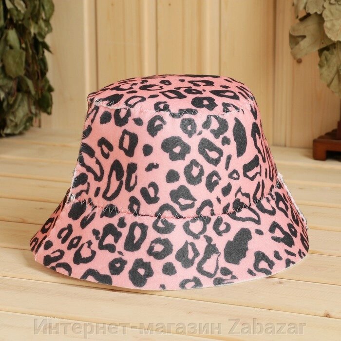 Шапка-панама для бани с принтом "Розовый леопард" от компании Интернет-магазин Zabazar - фото 1