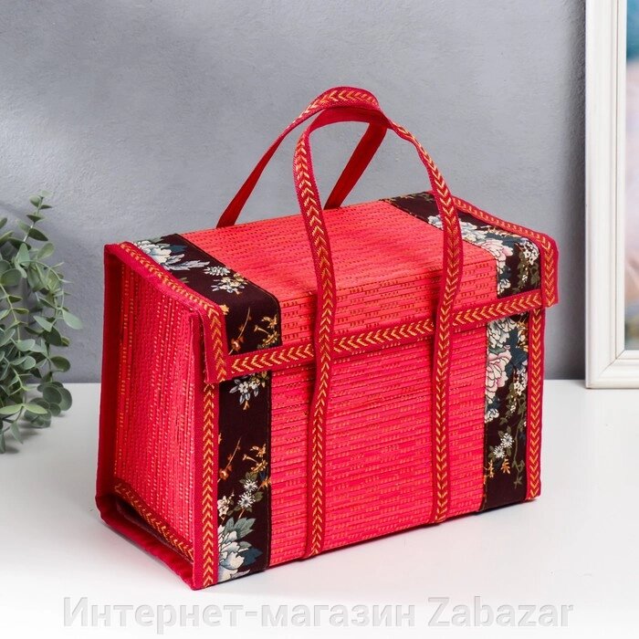 Шкатулка бамбук "Цветы на чёрном" красная, с ручками 20х15х30 см от компании Интернет-магазин Zabazar - фото 1