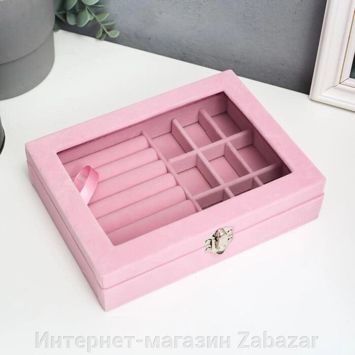 Шкатулка бархат для украшений "Розовая пастила" 4,5х20х15 см от компании Интернет-магазин Zabazar - фото 1