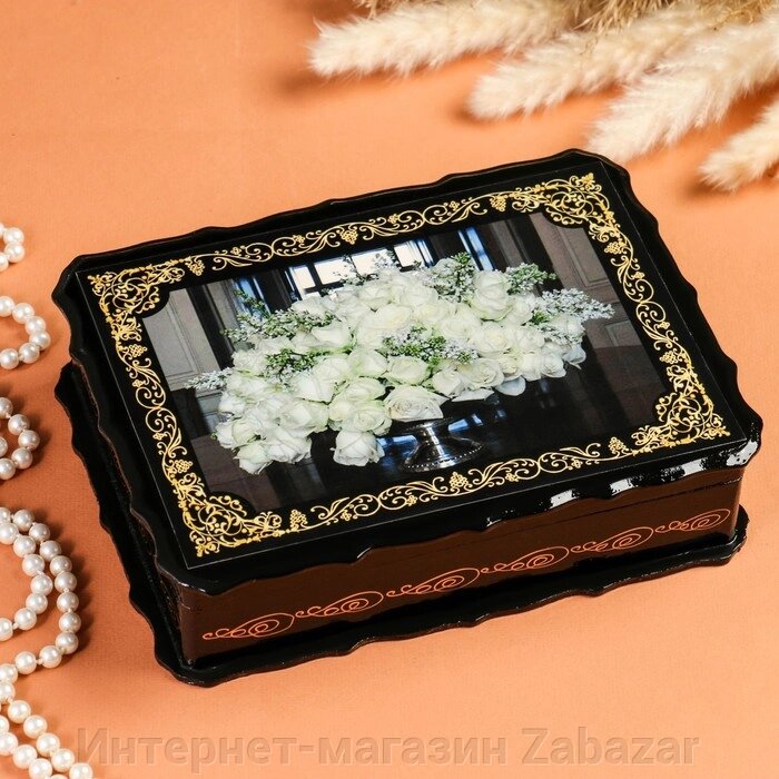 Шкатулка «Белые розы», 17236 см, лаковая миниатюра от компании Интернет-магазин Zabazar - фото 1