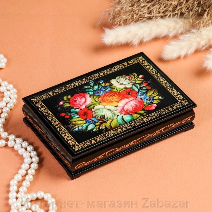Шкатулка «Цветы на чёрном», 11х16 см, лаковая миниатюра от компании Интернет-магазин Zabazar - фото 1