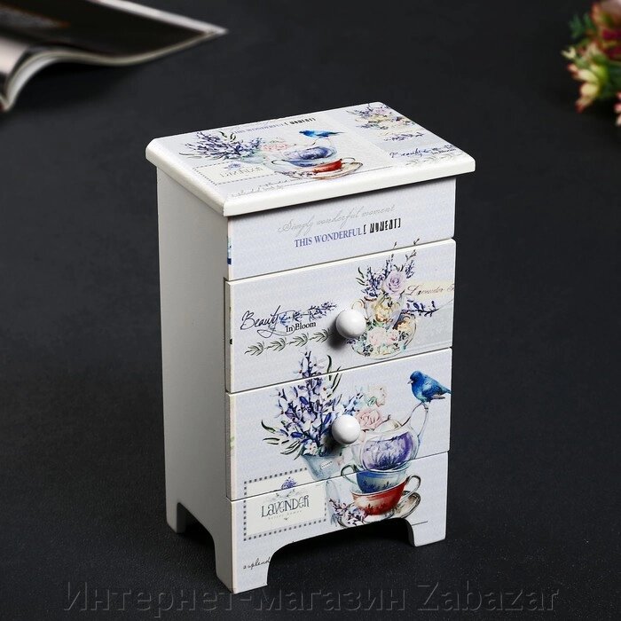Шкатулка дерево 2 ящика "Синяя птица и лаванда" 18,5х11,7х7,5 см от компании Интернет-магазин Zabazar - фото 1
